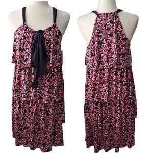 Allen B. Schwartz Y2K Floral Multi Color Teared Halter Dress Sleeveless S